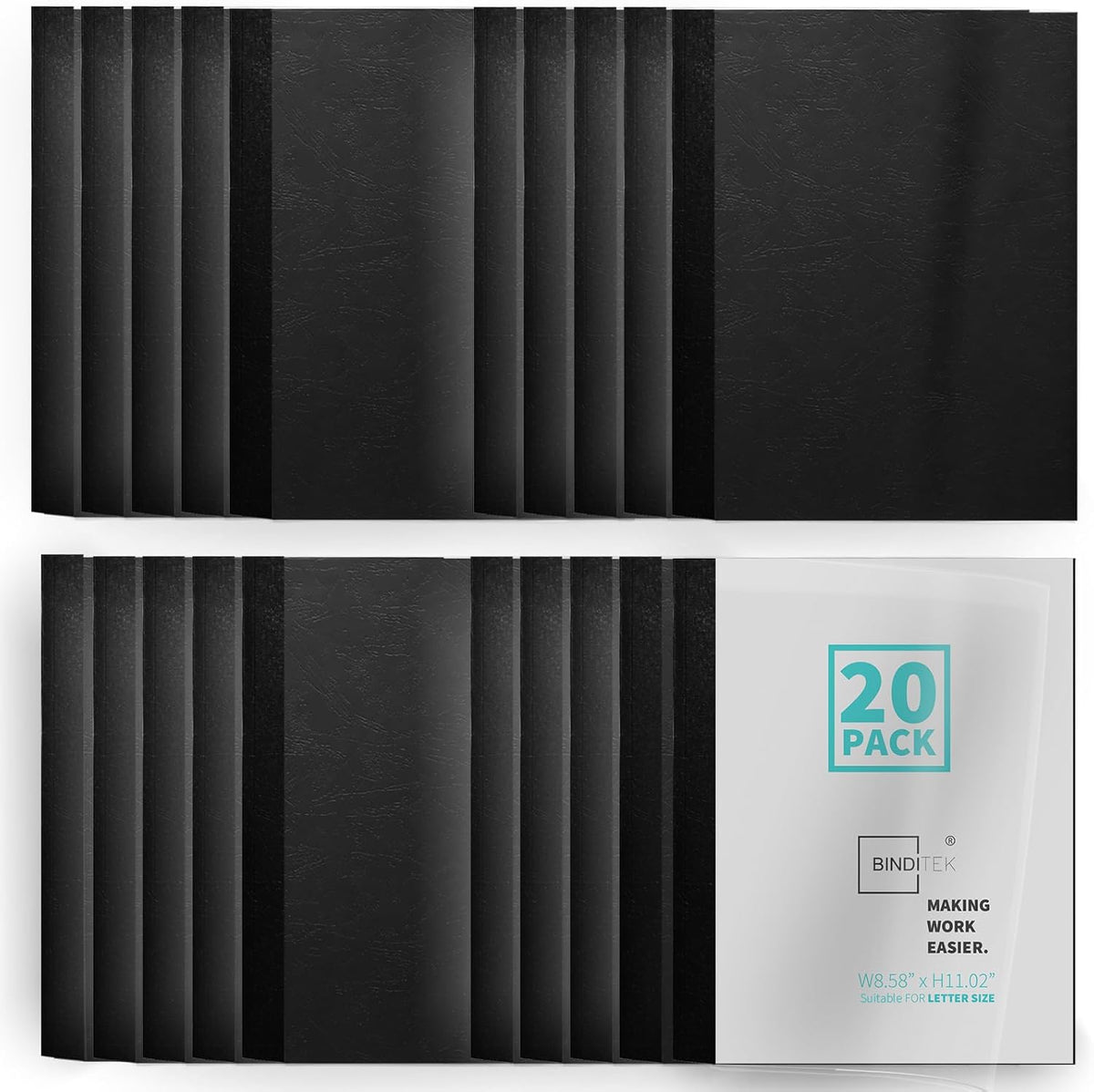 Binditek 20 Pack Thermal Binding Presentation Covers, 1/8 Inch Spine Holds 30 Sheets, Ultra Clear Front Cover, Black Paper Back Cover, Letter Size, for Students and Coworkers