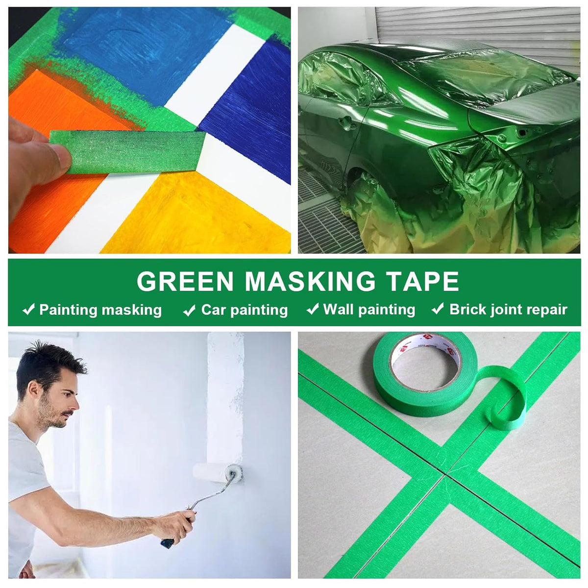 BOMEI PACK 2 Inch Green Painters Tape, 2 Pack Paint Green Masking Tape 2 inch x 55 Yards for Walls Painting, Labeling, DIY Crafting, Decoration and School Projects