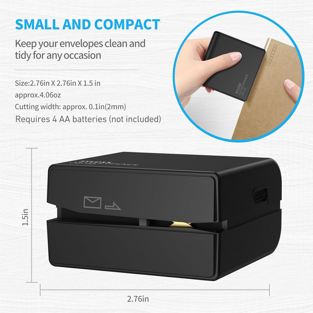 Electric Letter Opener and Confidential Roller Stamp Combo, Portable Office School Stationery for Cutting Envelope,ID Blockout, Womens Mens Moms Dads Gifts for Birthday Anniversary(Black+Blue)