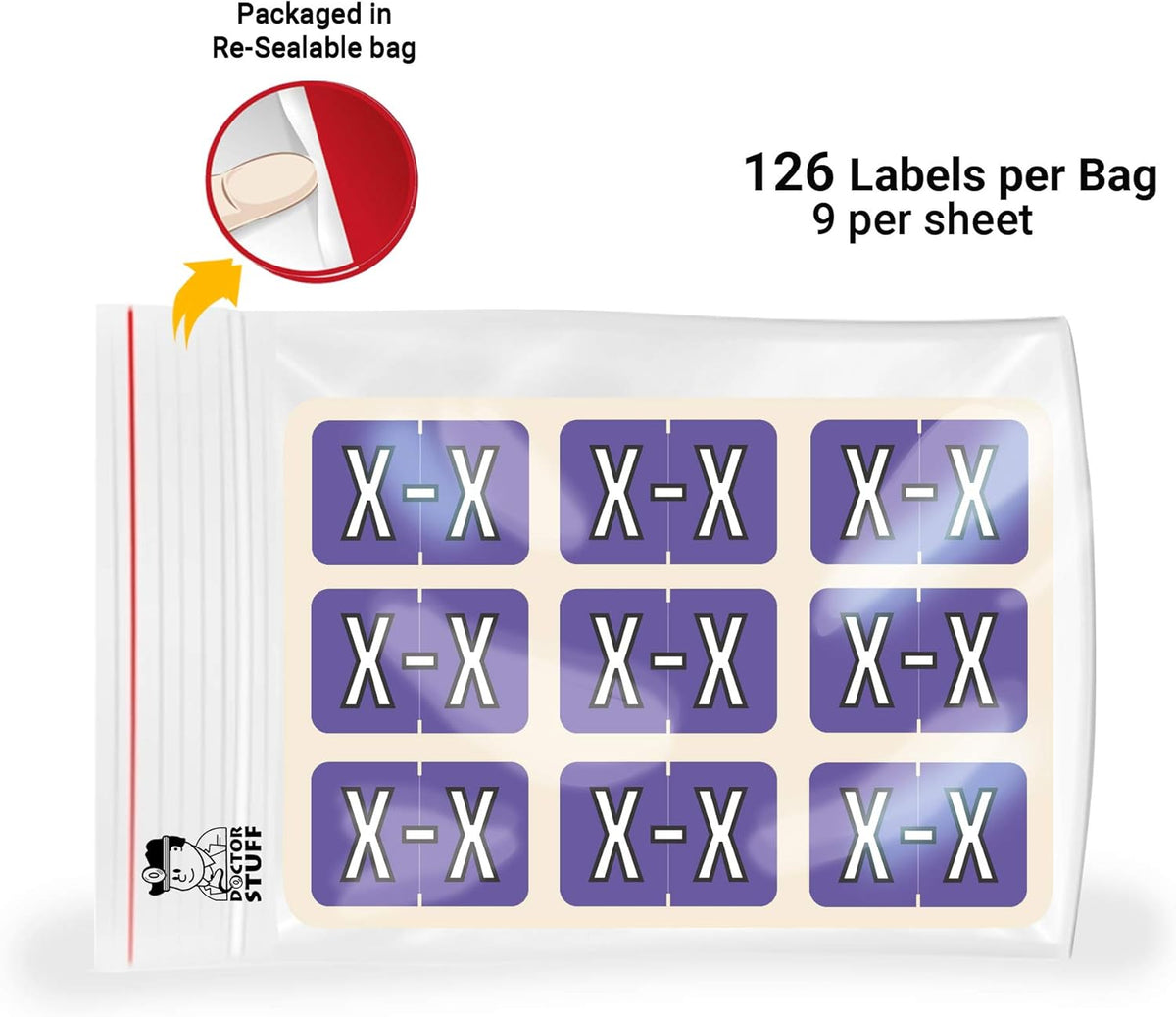 Doctor Stuff - File Folder Labels, Alphabet Letter X, Barkley/Sycom FABKM - BRAM Series Compatible Alpha Stickers, Purple, 1" x 1-1/2", 126 Labels/Package