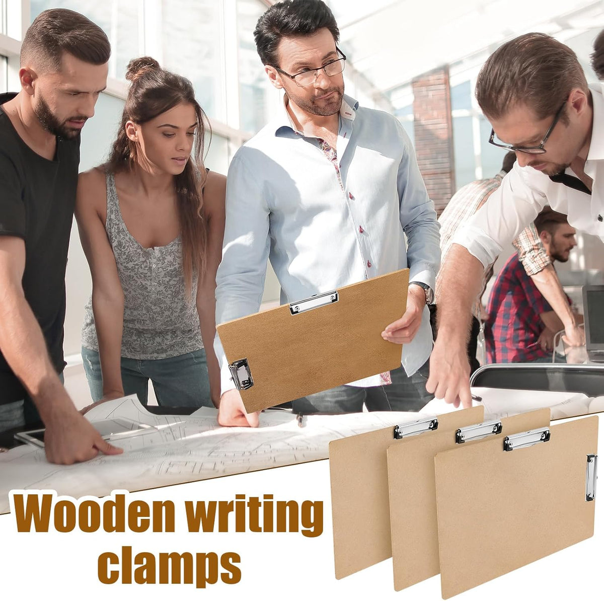 Henoyso 8 Pcs 11x17 Clipboard Wooden Lap Board with Low Profile Clip Brown Double Landscape Clip Hardboard Drawing Board Landscape Horizontal Large Clipboard for Desk Paper Sketching Art Supplies