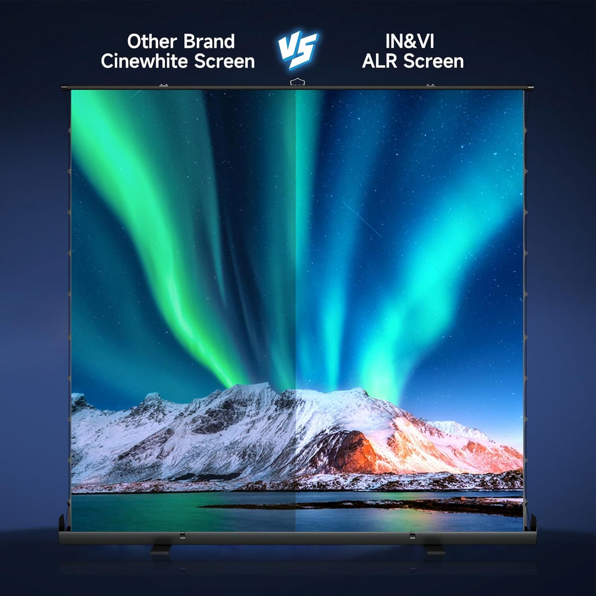 IN&VI Tab-Tension Portable ALR Manual Pull Up Projector Screen,Outdoor Projector Screen 100in 178°Viewing Angle Portable Movie Screen 3D/4K HD 16: 9 Wrinkle-Free Design for Backyard Night