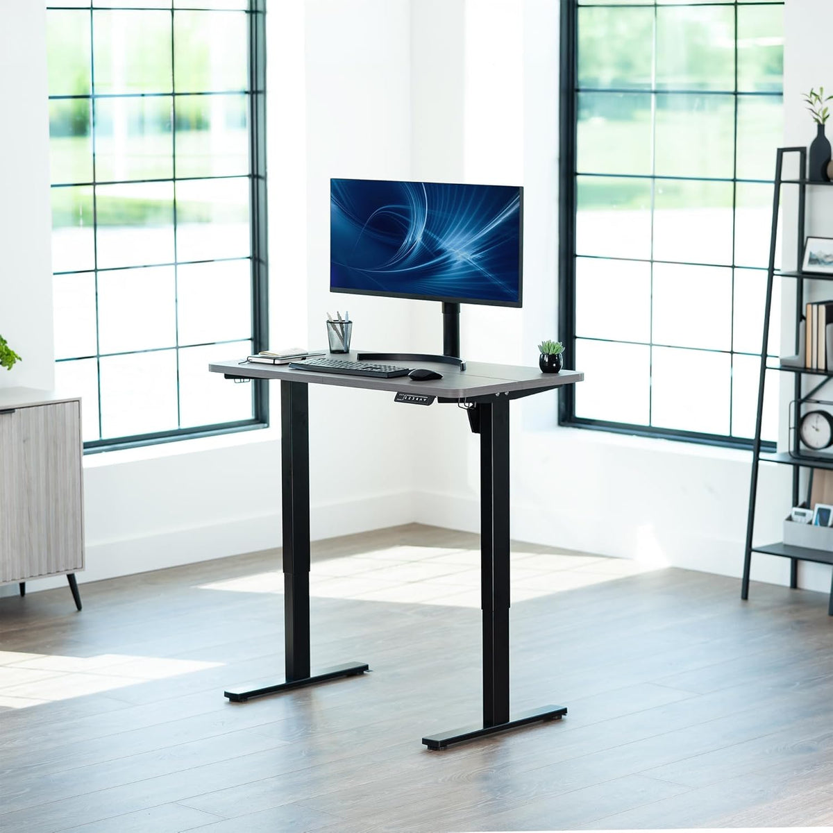 VIVO Electric 43 x 24 in Standing Desk, Memory Height Adjustment, 1B Series, Dark Gray Top, Black Frame, DESK-1B4G