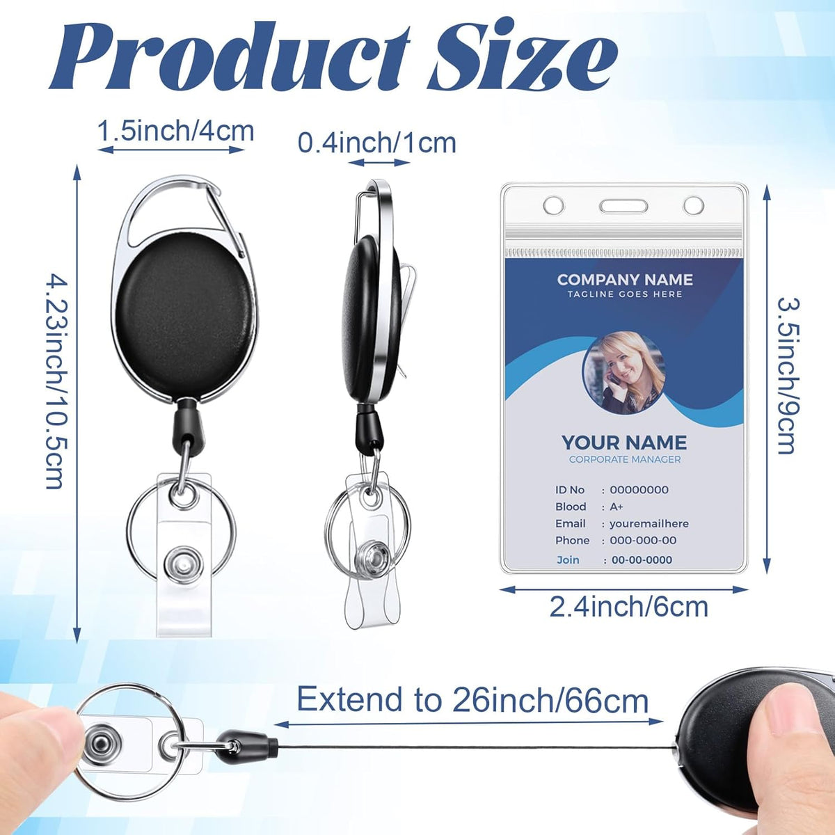 Laumoi Heavy Duty Retractable Badge Holder Reel with Belt Clip Keyring and Waterproof Vertical ID Card Holders for ID Name Card Keychain Badge(11 Colors)