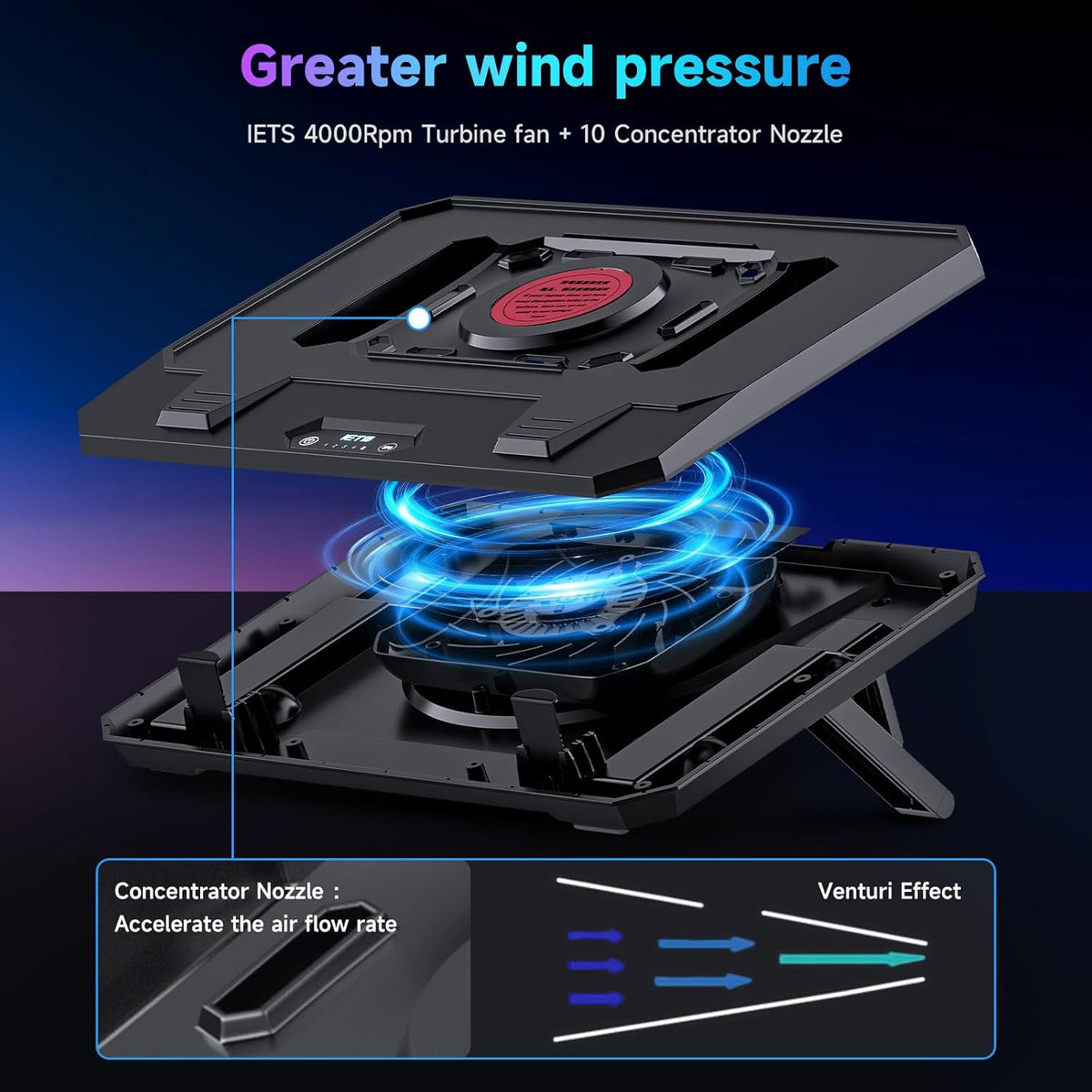 GT300 Upgraded Laptop Cooling Pad with Adjustable Stand, Turbo Boosted Cooler for Rapid Cooling 10-17inch Gaming Laptop, Flexible Sealing Ring，Featuring Air Filtration Adjustable clamp