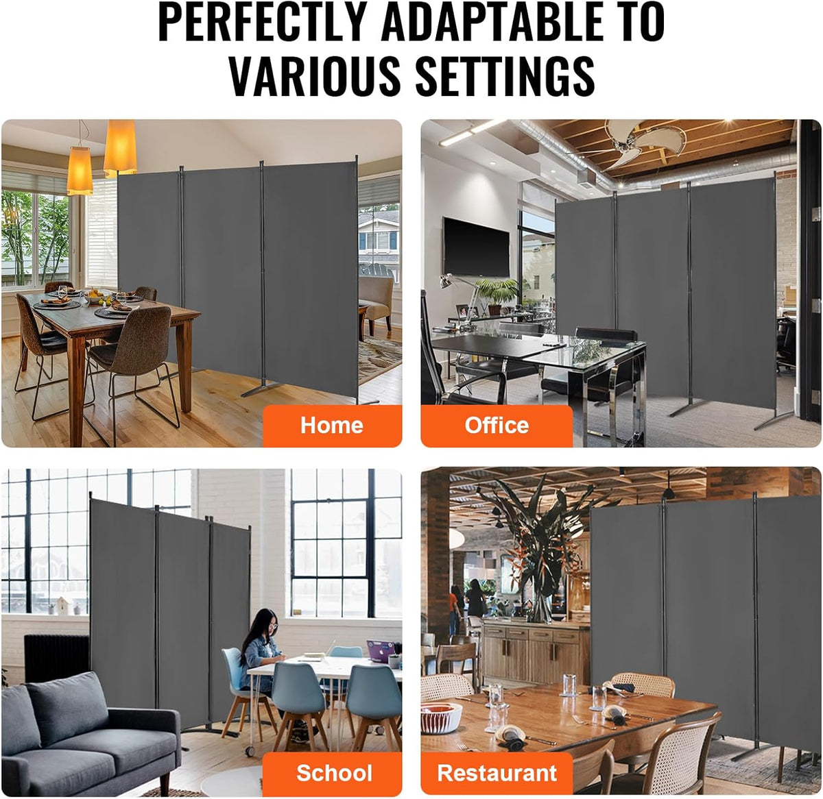 VEVOR Room Dividers, 3 Panel Room Divider, Folding Privacy Screen and Portable Partition Divider for Room Separation, Freestanding Room Partitions for Office, Bedroom, Study, Grey