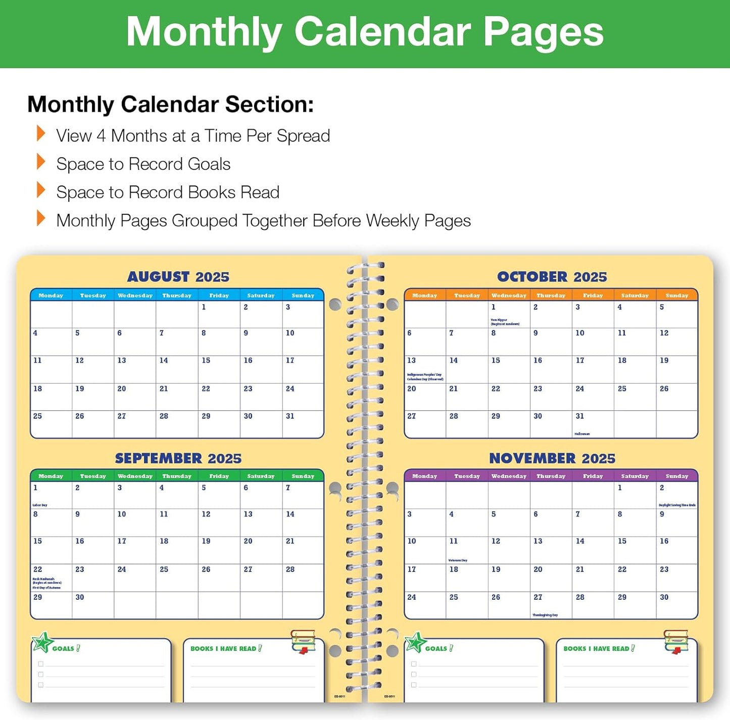 Global Datebooks 2025-2026 Elementary Student Planner 8.5x11 - Dated Weekly & Monthly Academic Planner (Large) with Ruler/Bookmark & Stickers, Ideal for Homework, Block Style, Space Happy Planets