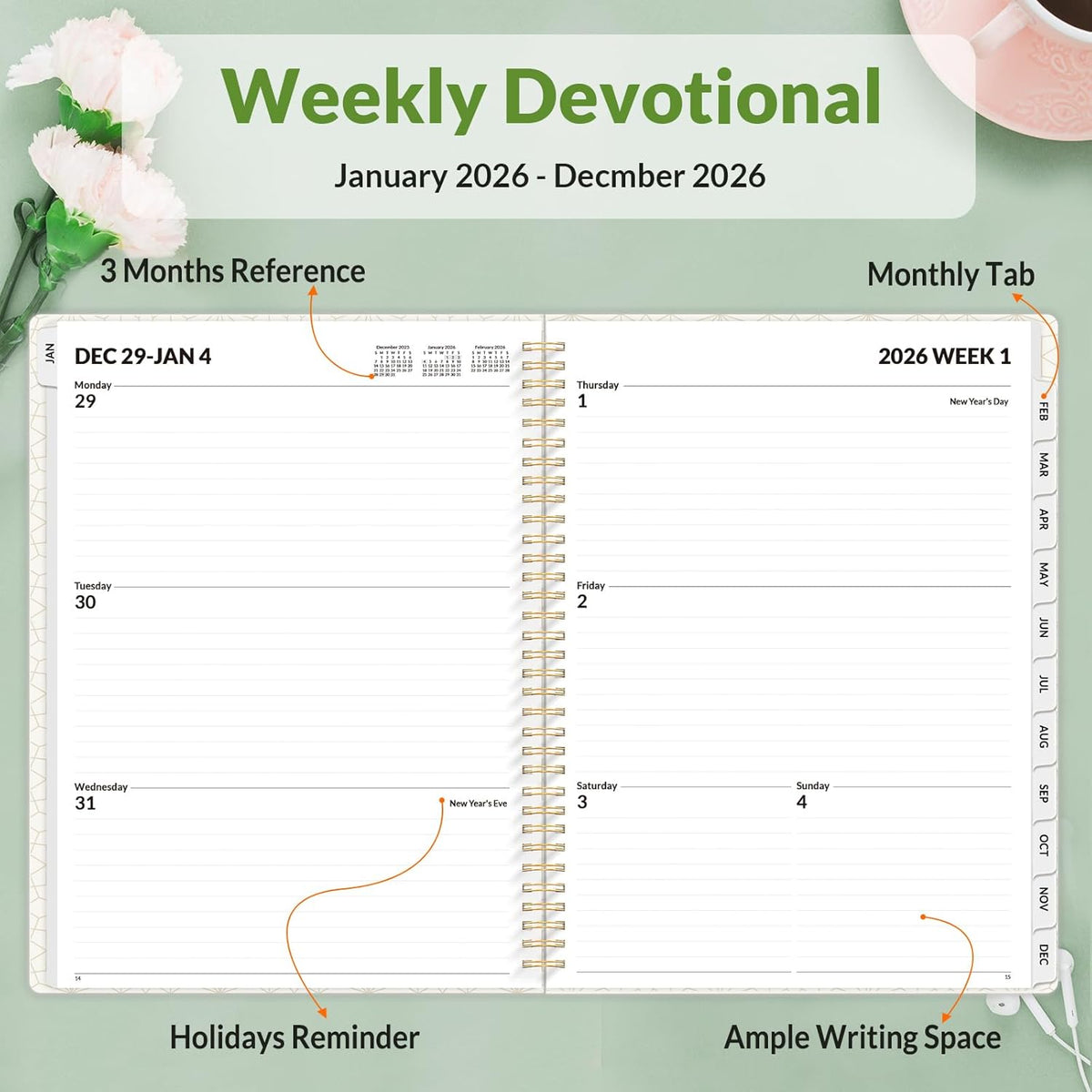 SUNEE Planner 2026 Weekly and Monthly, January 2026-December 2026, 8.5"x11", Tabs, Note Pages,Spiral Binding, Flora