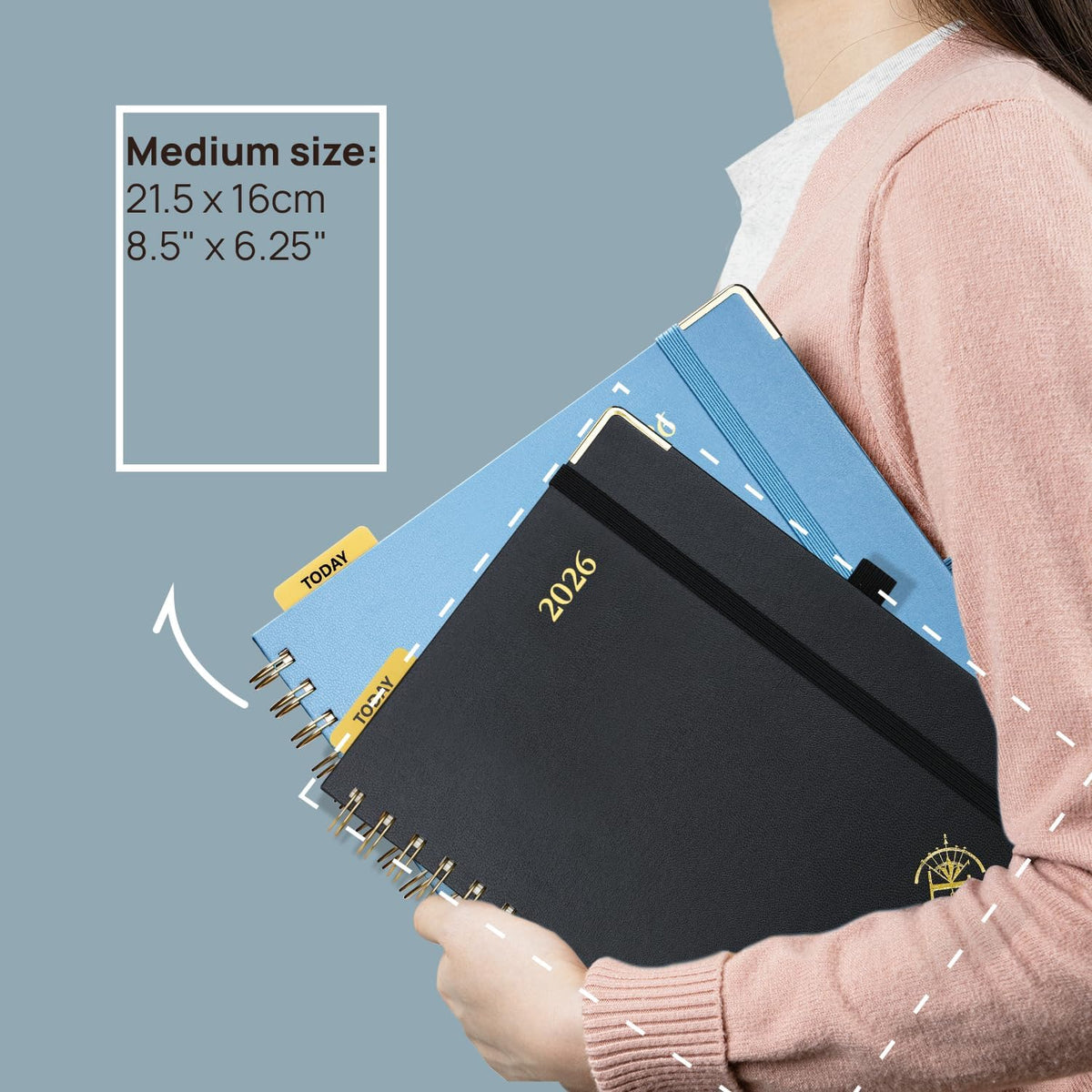 POPRUN 2026 Planner (Medium Size 8.5'' x 6.25'' Wire-Bound Hard Cover) Daily Weekly and Monthly Calendar - Agenda 2026 (Jan.2026-Dec.2026) with Hourly Schedule, Monthly Tabs - Pacific Green