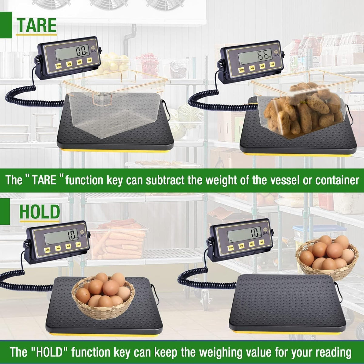400lbs Commercial Scale Digital Receiving Scale with Anti-Slip Aluminum Platform, High Accuracy Food Scale with Hold/Tare/Auto-Off, Kitchen Scale with LCD Display for Restaurant/Cater