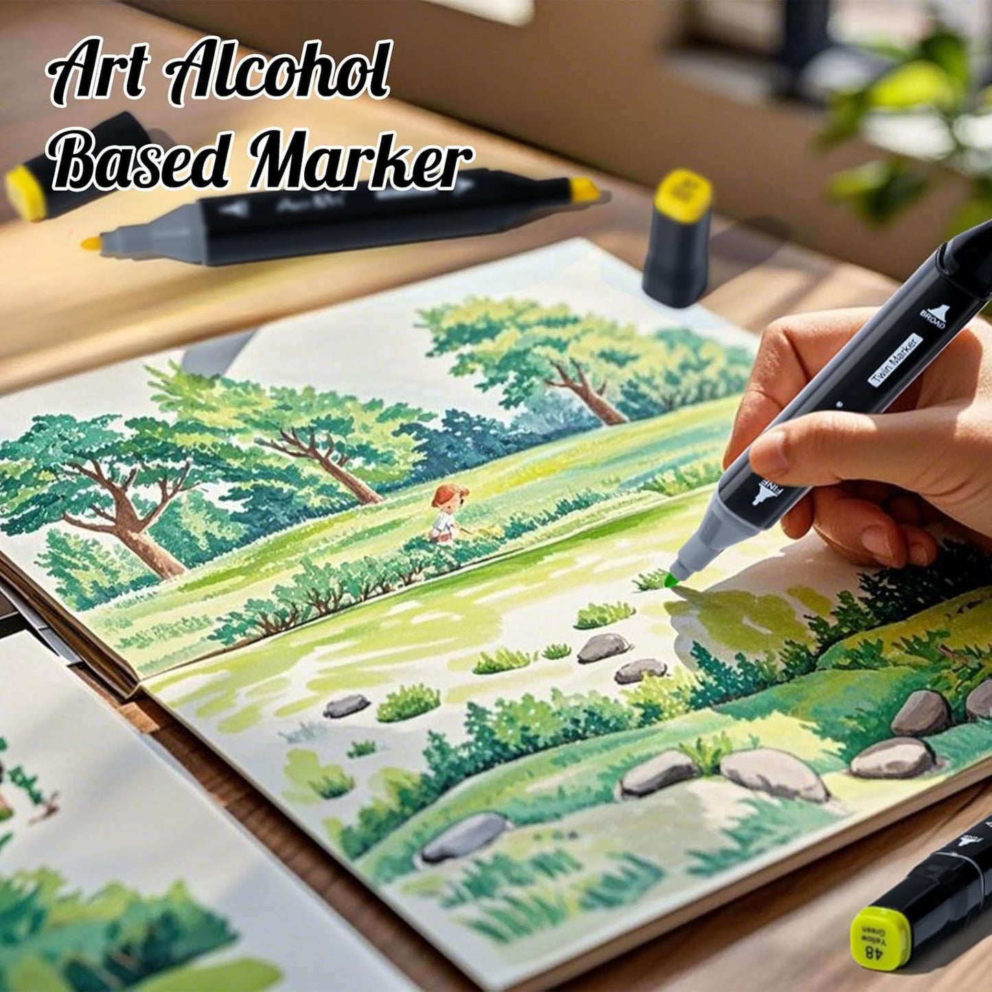 AenArt Alcohol Markers Set, 80 Color Dual Tip Art Drawing Markers, Artist Pens with Organizing Case for Adult Drawing Coloring Sketching