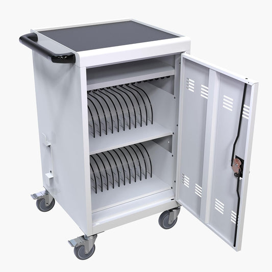 32 Device Charging Cart, Laptop and Tablet Storage Cart, Holds Up to 16.3" with Cord Management, Front and Rear Access Locking, Desktop Charging and Storage Cabinet for Classroom or Office.White