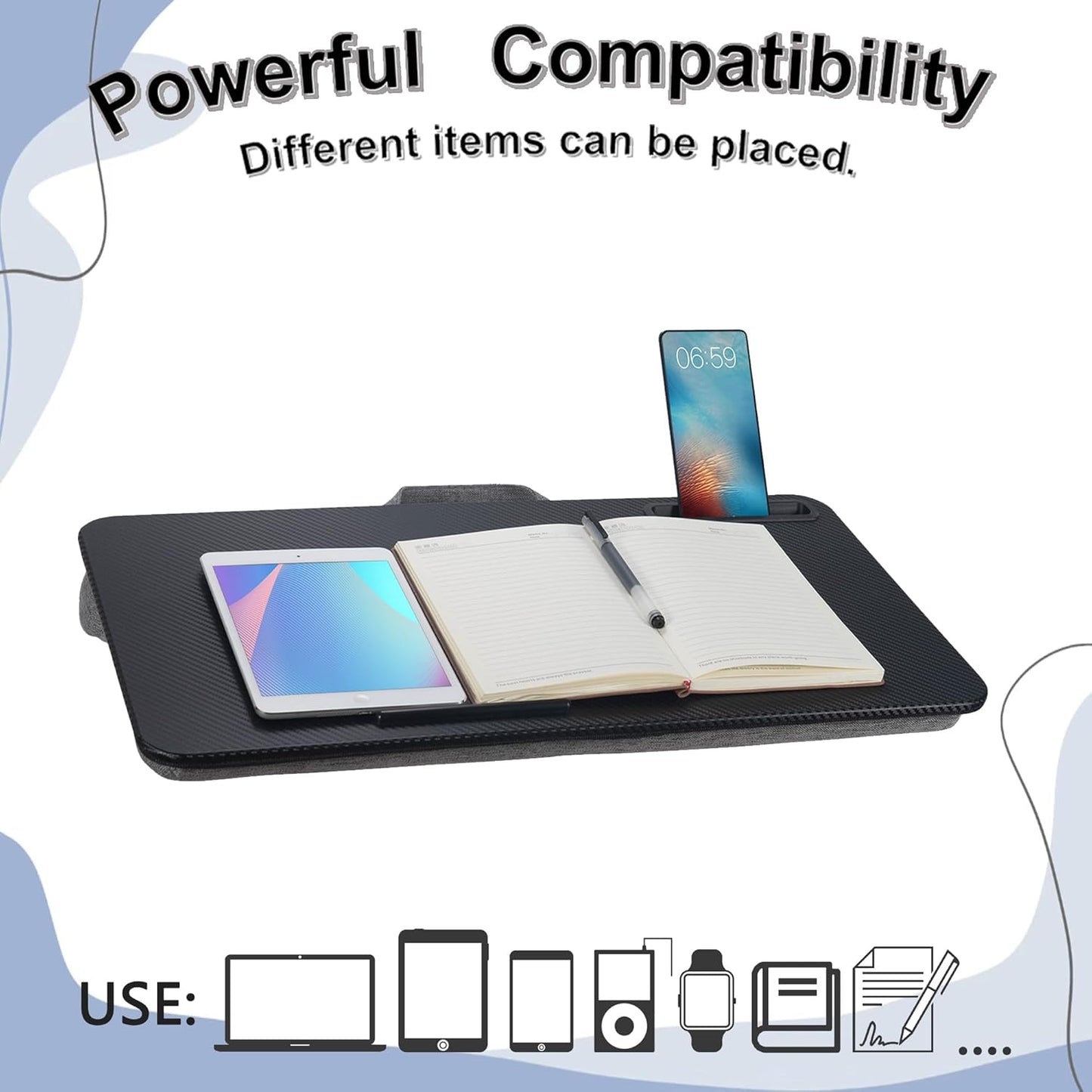 Portable Laptop Desk Fits Up to 16“ Laptops, with Tablet Slot, Built-in Cushion, Great for Home & Office,Lap Desk for Laptop,Lap Desk with Cushion (Black, Large)