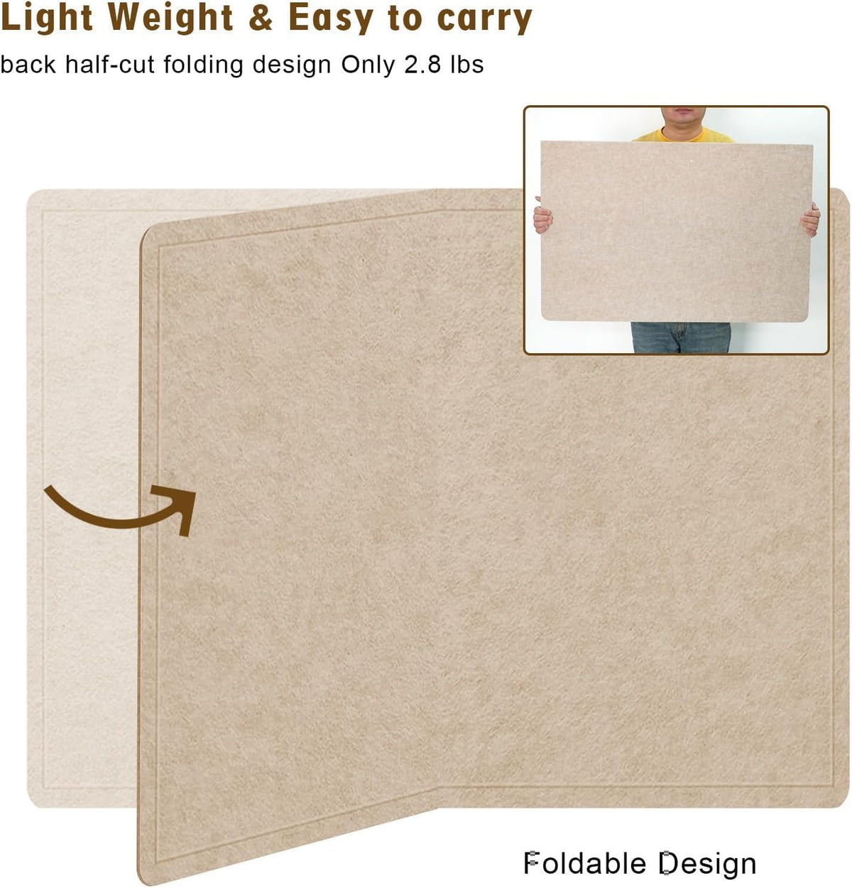 Large Bulletin Board, 48 X 36 inches Felt Board Notice Pin Board, 4' x 3'Cork Board Alternative for Wall, Self-Adhesive Vision Board Mood Board Foldable Photo Board with 30 Pushpin (Beige Brown)