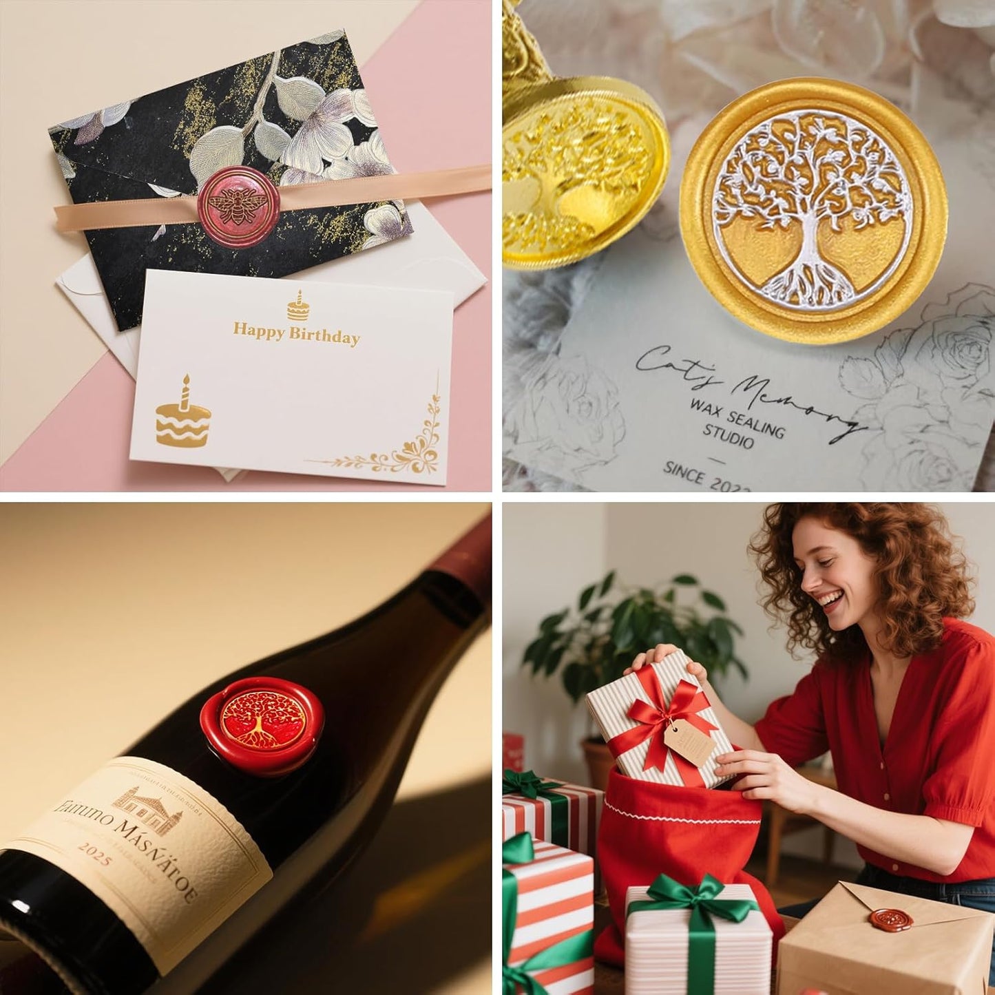 Numola Wax Seal Kit with Gift Box, 24 Colors 600 Pcs Cat-paw Beads, 10 Stamps with Storage Box, 2 Retro Handle, Metal Warmer, Vintage Envelopes, Metallic Pen, Candles, for Gifts and Decorating