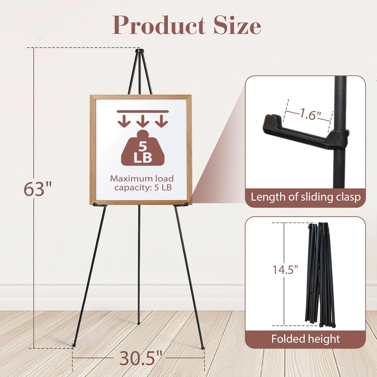 AZEAM 3 Pack 63" Easel Stand for Sign, Portable Easel for Painting, Foldable Black Metal Easel Display Stand Poster Holder Adjustable Sign Stand for Display Wedding Arts Poster