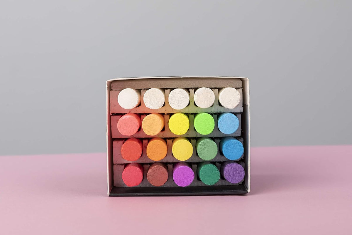 Hagoromo Fulltouch Colored Chalk Non-Toxic - 1 Box, Dustless Fulltouch and Luminous Color Set Washable Chalks for Kids, Sidewalks, Chalkboards, Blackboards [20 Pcs/16 Color Mix]
