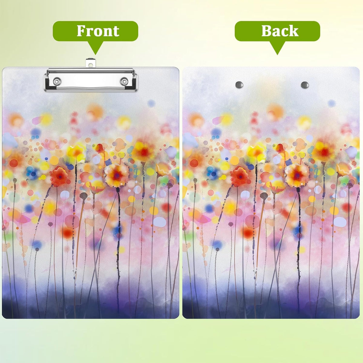 Watercolor Floral Clipboard,Decorative Acrylic Clipboard with Low Profile Metal Clip for Office,School,Teachers,Students Standard Letter Size 9x12.5