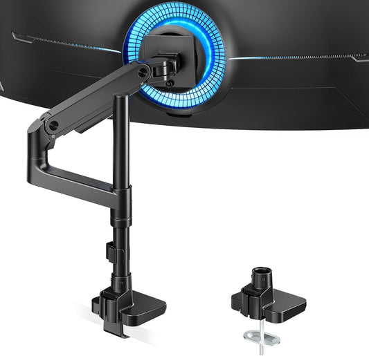 ARES WING Heavy-Duty Monitor Mount for 17-49 inches Ultrawide Curved Flat Monitors, Holds 44lbs, with 18" Extended Column for Desk, Adjustable Gas Spring, Black