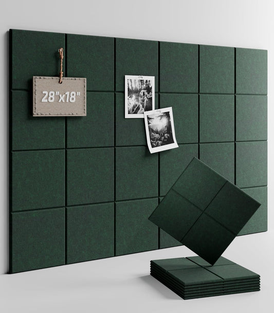 Felt Bulletin Board Tiles -28"x18" Cork Board Alternative for Office Decor, Push Pin Board Wall Organizer 6-Pack -Aurora Green