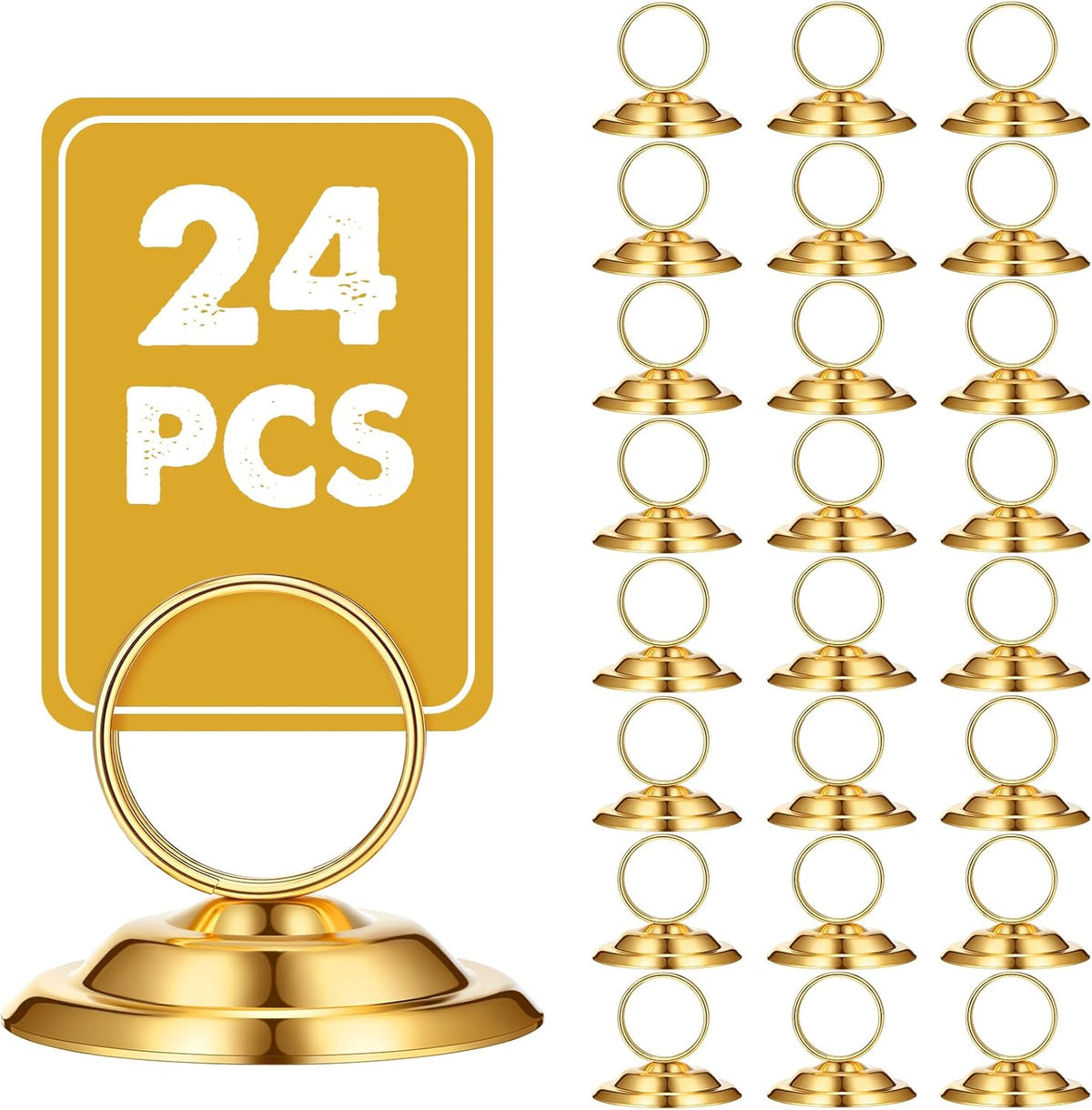 24 Pcs Table Number Holders Metal Place Card Holders Table Number Stands Tabletop Menu Sign Stands for Wedding Restaurant Recipe Banquet Birthday(Gold)