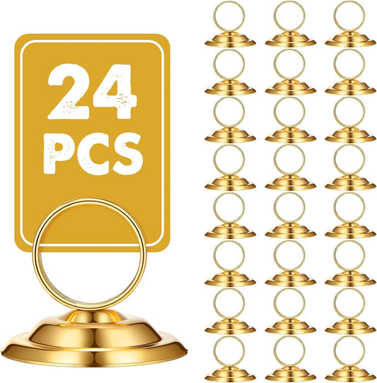 24 Pcs Table Number Holders Metal Place Card Holders Table Number Stands Tabletop Menu Sign Stands for Wedding Restaurant Recipe Banquet Birthday(Gold)