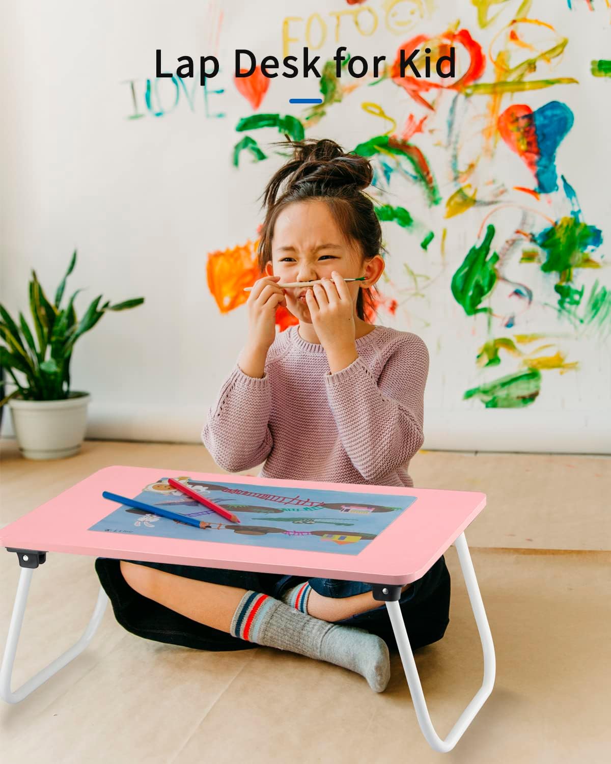 Ruxury Folding Lap Desk Laptop Stand Bed Desk Table Tray, Breakfast Serving Tray, Portable & Lightweight Mini Table for Sofa Couch Floor - - Pink