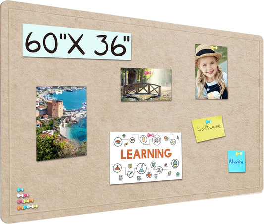 Large Cork Bulletin Board - 60 X 36 Inches With 30 Pushpins, 5' x 3' Pin Board for Walls, Self-Adhesive Felt Vision Board, Foldable Photo Board (Beige Brown)
