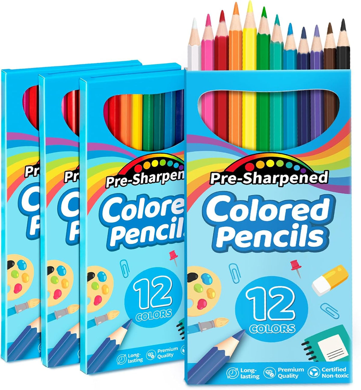 V-Opitos 48 Count Colored Pencils, 4 Packs Pre-sharpened Coloring Pencils for Kids in 12 Colors, Bulk School Supplies for Teachers, Ideal Back to School Supplies & Classroom Prizes