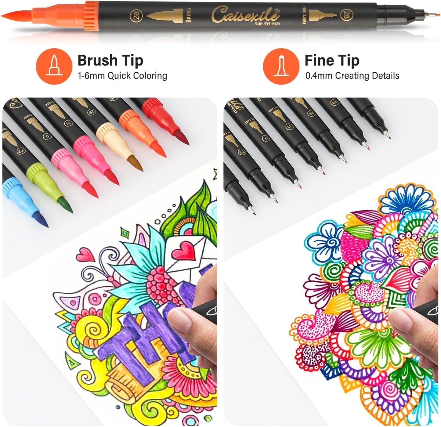 48 Color Duo Tip Pens Art Markers Set,96 Nibs Fine and Brush Tip for Adult Coloring Book Journaling Note Taking Lettering Calligraphy Drawing Pens Supplies