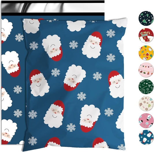 Christmas Poly Mailer - 12x15.5 Inch, 50 Pcs Waterproof Shipping Bags for Clothing, Tear-Resistant, Strong Mailing Bags with Self-Seal - Santa Claus and Snowflakes Printed