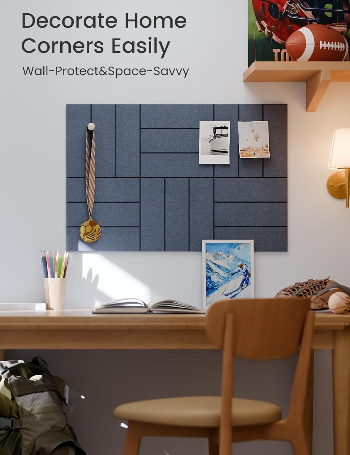 Felt Bulletin Board Tiles -28"x18" with 40 Adhesive Tabs, Cork Board Alternative for Office Decor, Push Pin Board Wall Organizer 6-Pack(Deep Charcoal Blue)