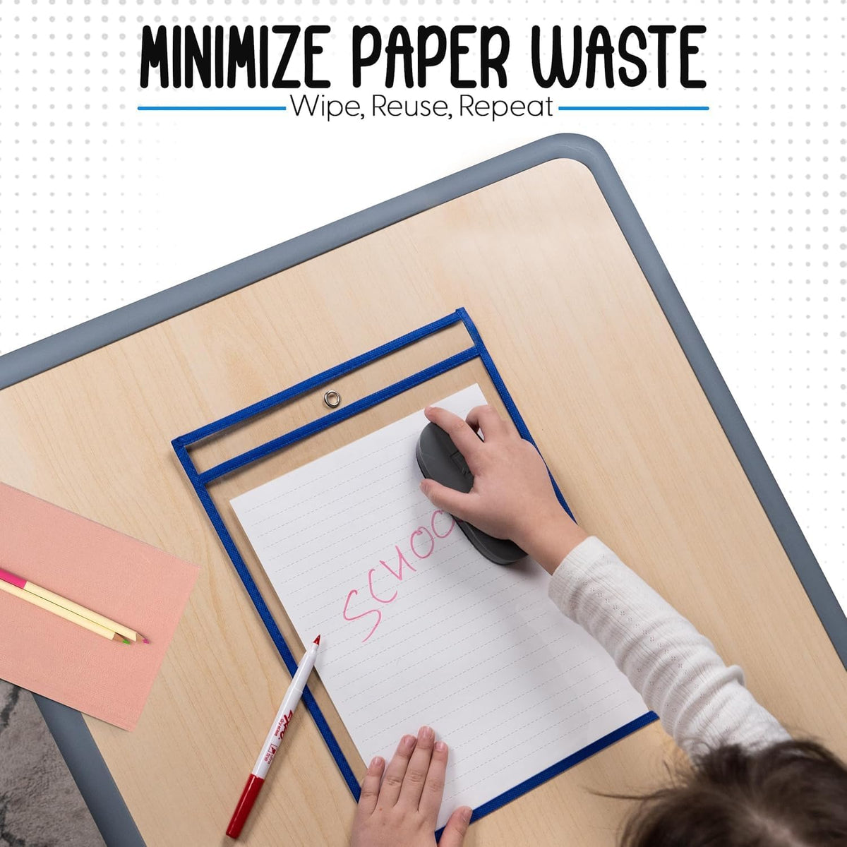 Essex Wares - 6 Pack, Blues & Greens, Water-Resistant Dry Erase Pocket Document Protectors, 10" Wide x 13.5" Tall - Dry Erase Clear Plastic Sleeves - Reusable & Easy Erase Plastic Invoice Holders