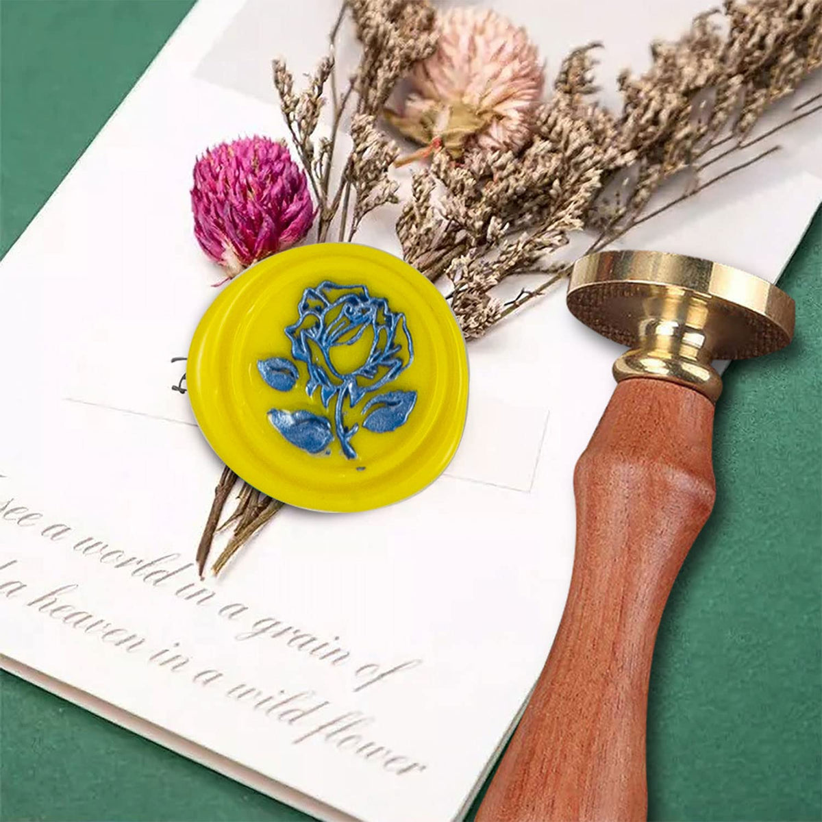 Wax Seal Stamp, Brass & Rosewood, 0.98" Diameter, Rose Color, Craft & Stationery