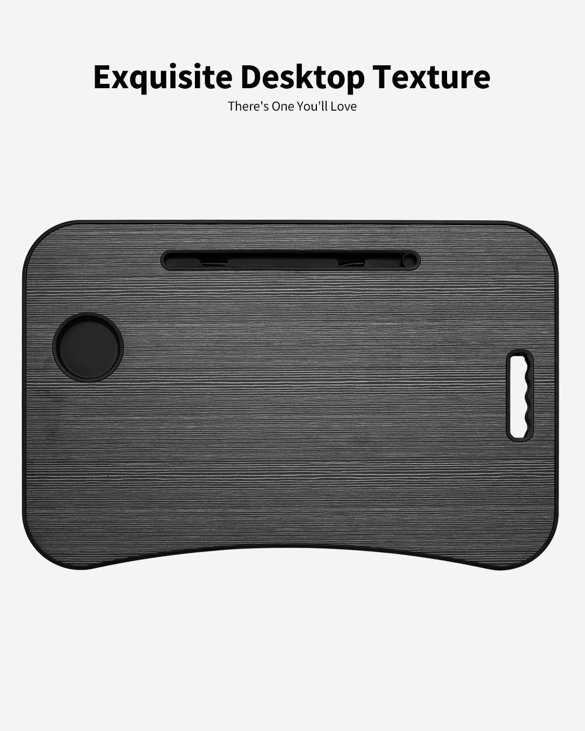 Foldable Lap Desk, Laptop Bed Desk, Portable Lap Table, Laptop Bed Table with Cup Holder & Tablet Slot & Lifting Handle for Working Writing Drawing & Eating - Black Wood