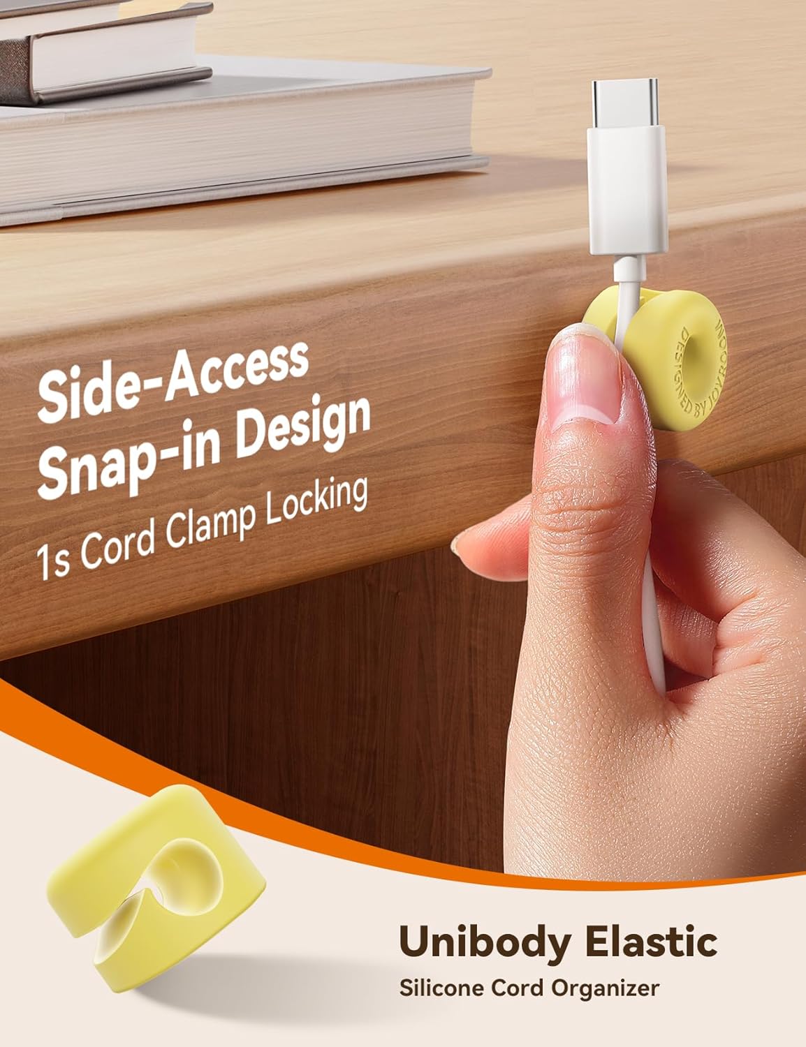 8Pack Cord Organizer JOYROOM Cable Clips [1s Side-Snap Lock] Silicone Cord Holder Cable Management, Adhesive Cord Clips Phone Charger Wire Keeper, Office Workspaces Desk Organization Home Accessories