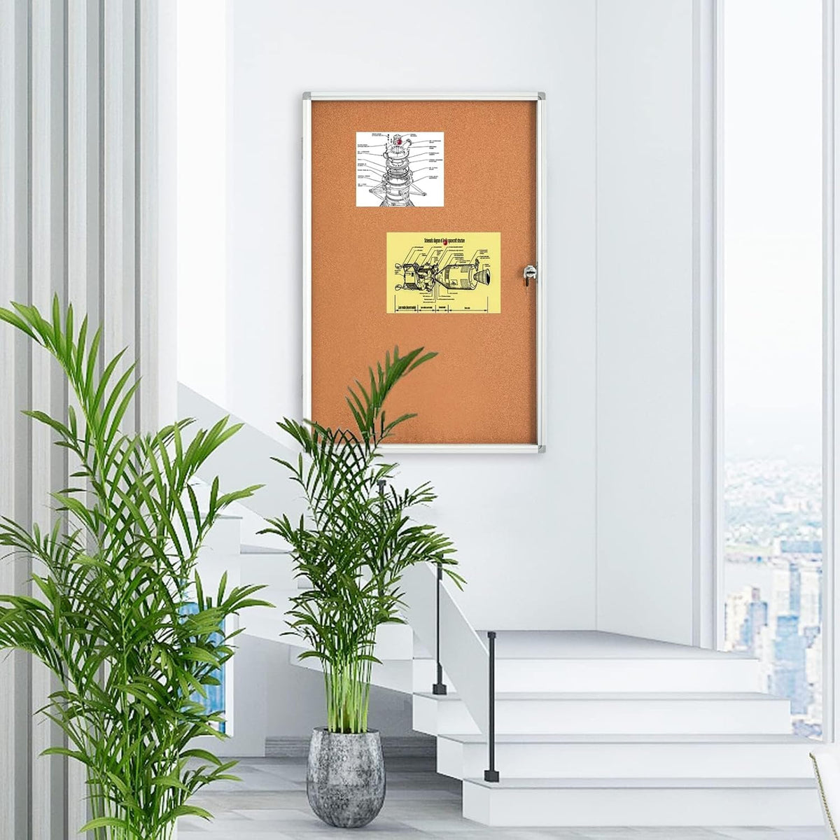 BIBOC EnclosedCork Bulletin Board 36x24 inch Lockable Cork Noticeboard Display Cases Tamperproof Notice Poster Memo Board with Class 1 Aluminum Frame (Cork, 24×36 inches)