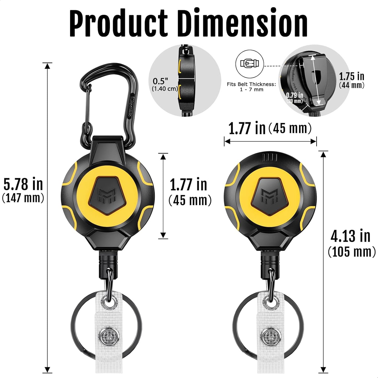 MNGARISTA Upgraded Heavy Duty Retractable Keychain, Belt Clip Ver. & Carabiner Ver., 10 oz Retraction, 31.5" Stainless Steel Cable, Tactical ID Badge Reel Key Chain Retractor, 2 Pack