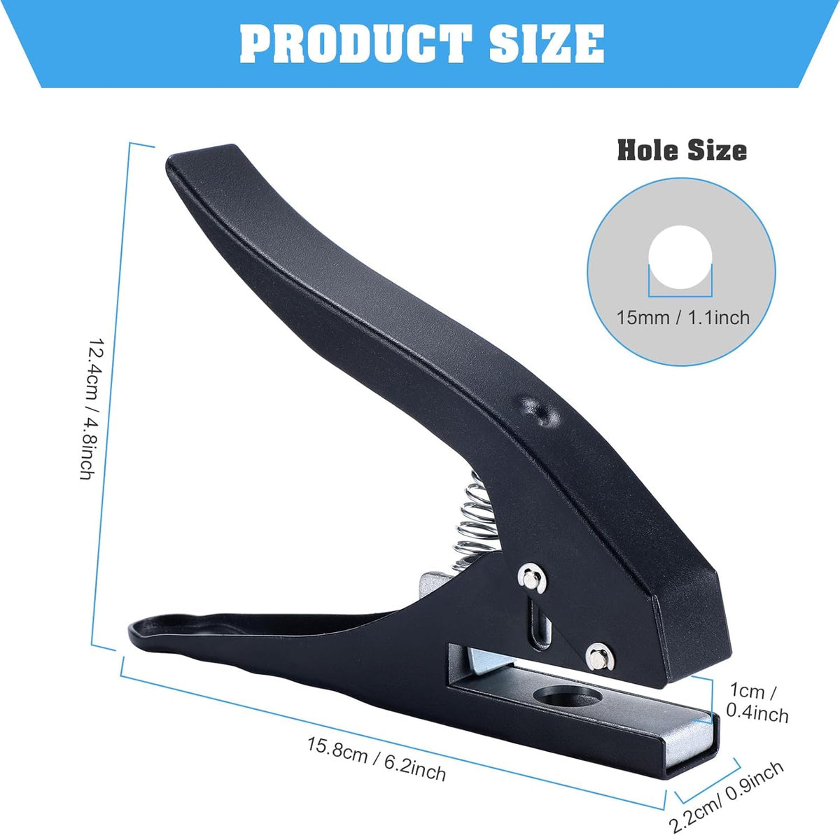 Hole Punch,Heavy Duty Hole Puncher Single,Paper Punch Portable Hand Held Long Hole Punch for Paper Cards Plastic Cardboard (15MM)