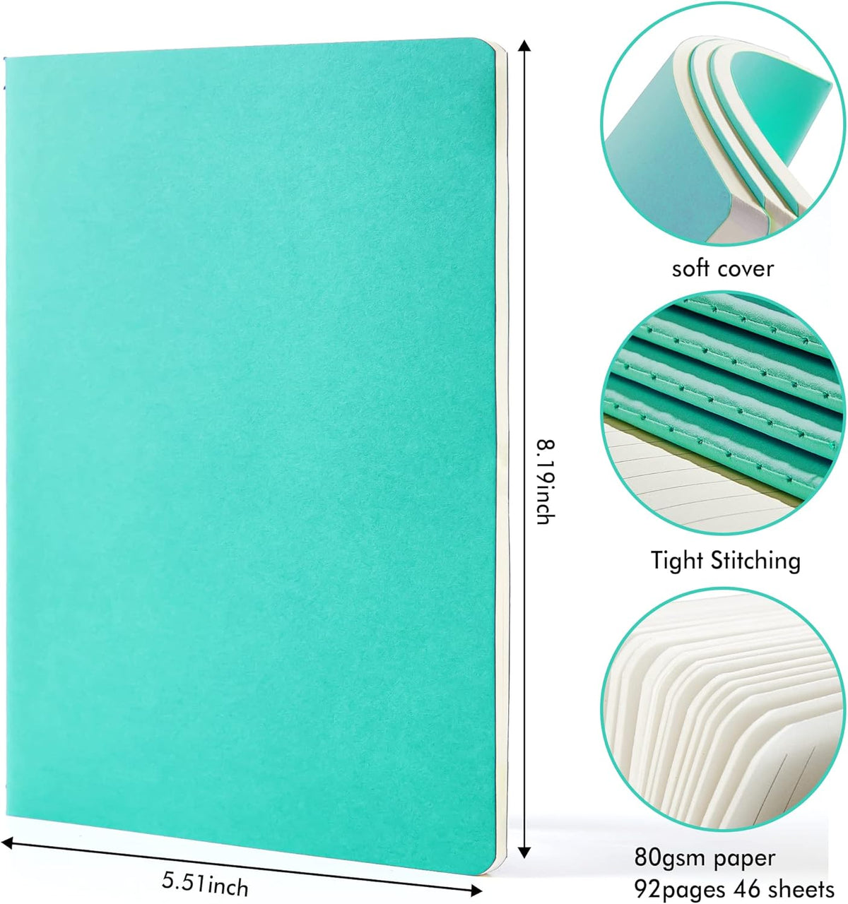 16 Pack Soft Cover Journal Bulk, Feela Lined Notebooks College Ruled for Work for Women Girl Writing, Blank Travel Journal Note Taking Notebook School Business Supplies, 8.2” x 5.5”, A5, Emerald