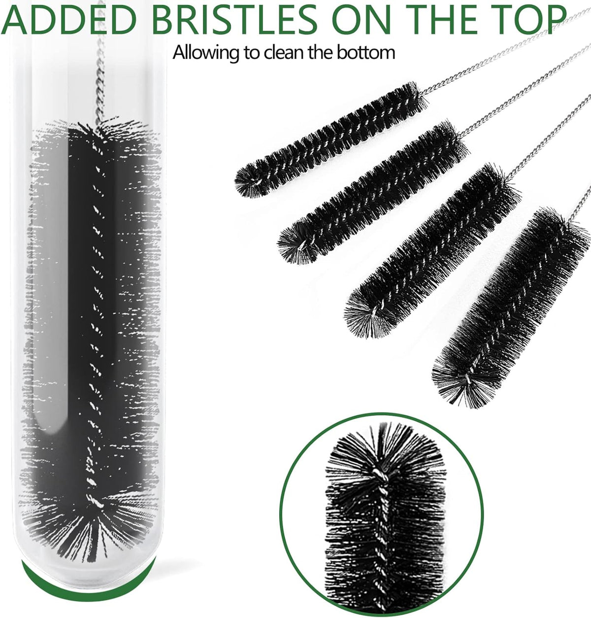 CiaraQ Bottle Cleaning Brushes, 8 Inch Nylon Tube Brush Set, Cleaner for Narrow Neck Bottles Cups with Hook, Set of 13pcs. Black