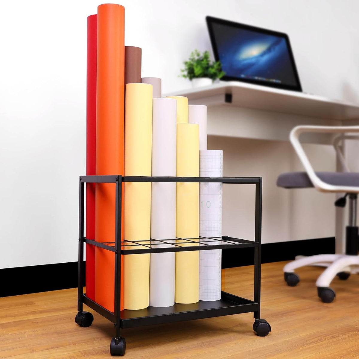 Blueprint Storage Rack Cart - 20 Slots Metal Blueprint Holder with Double-Layer Grids Ensures Secure, Non-Slip Storage, Organizing Posters, Architectural Plans, and Artwork Stably. (20 Slots)