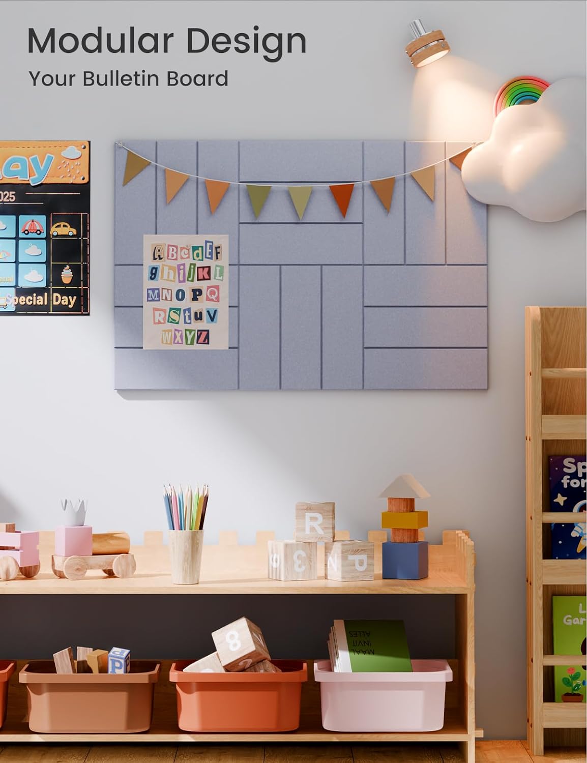 Felt Bulletin Board Tiles -28"x18" with 40 Adhesive Tabs, Cork Board Alternative for Office Decor, Push Pin Board Wall Organizer 6-Pack(Soft Periwinkle)