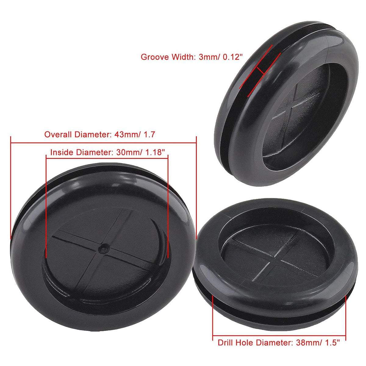 10 Pack 1-3/16" Inside Diameter 1-1/2" Drill Hole Rubber Grommet, Firewall Plug Grommet Rubber Grommets Wire Protection, Double Sided Round