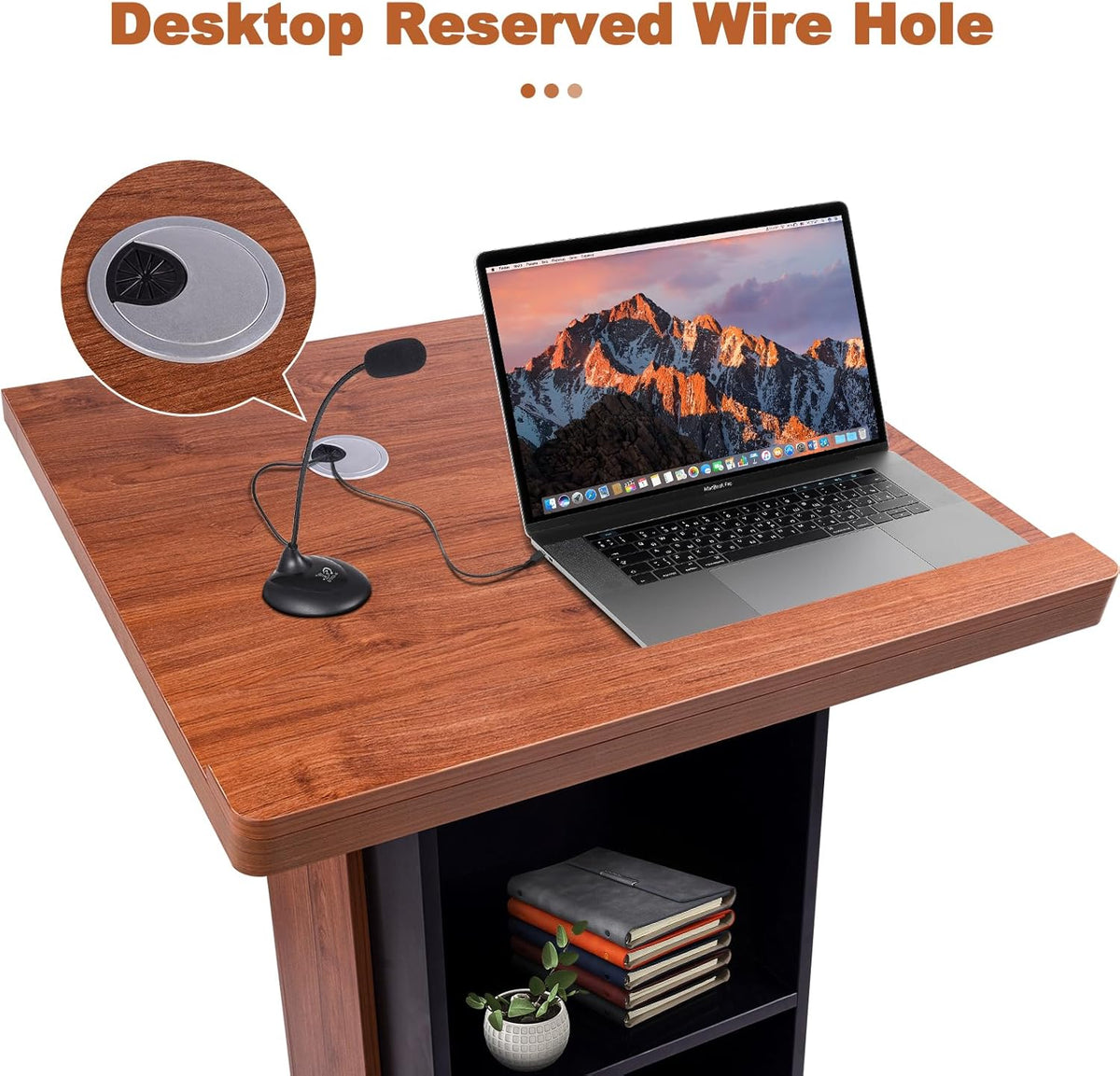 47" Customized Wood Podium Stand with Personalized Text Upload Your Logo, Wood Portable Lectern Churches with Wire Hole, Pulpits Stand with Storage for Churches, Office, School Conference Restaurant
