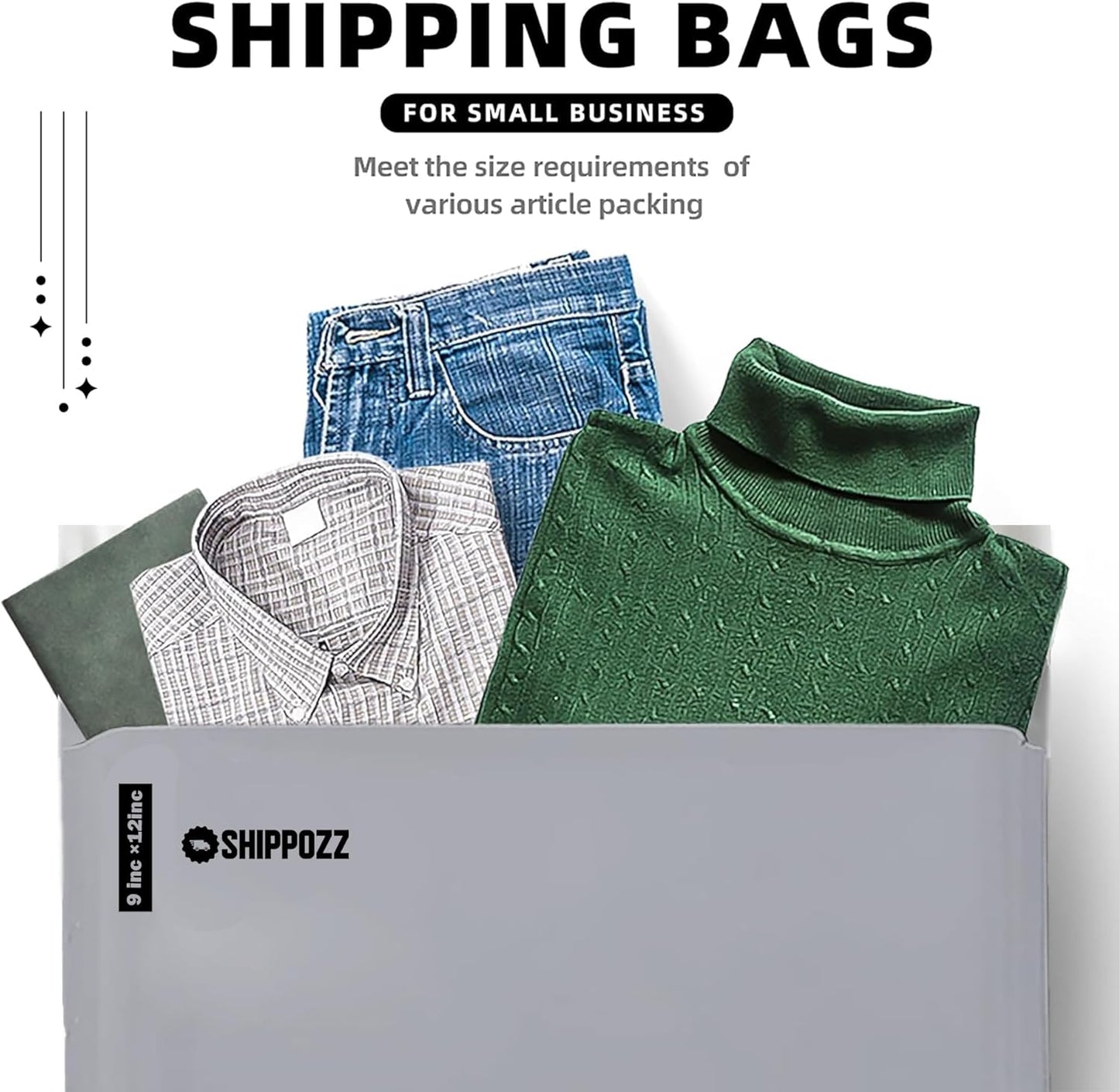 9 x 12 100pcs Shippozz Poly Mailers – Durable Shipping Envelopes with Strong Adhesive Seal, Waterproof and Tear-Resistant Design – Ideal for Clothing, Books, and Accessories