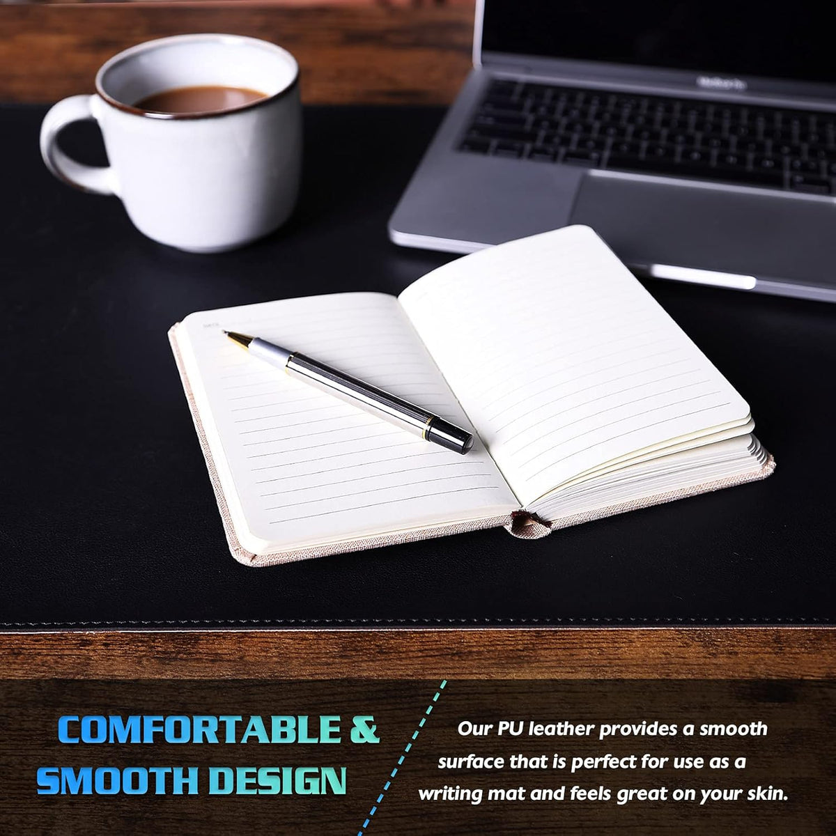 K KNODEL Desk Mat, Blotter, Dual-Sided Office Desk Pad, Waterproof Desk Mat for Desktop, Desk Blotters, PVC Leather Pad Protector (Black, 23.6" x 13.8")