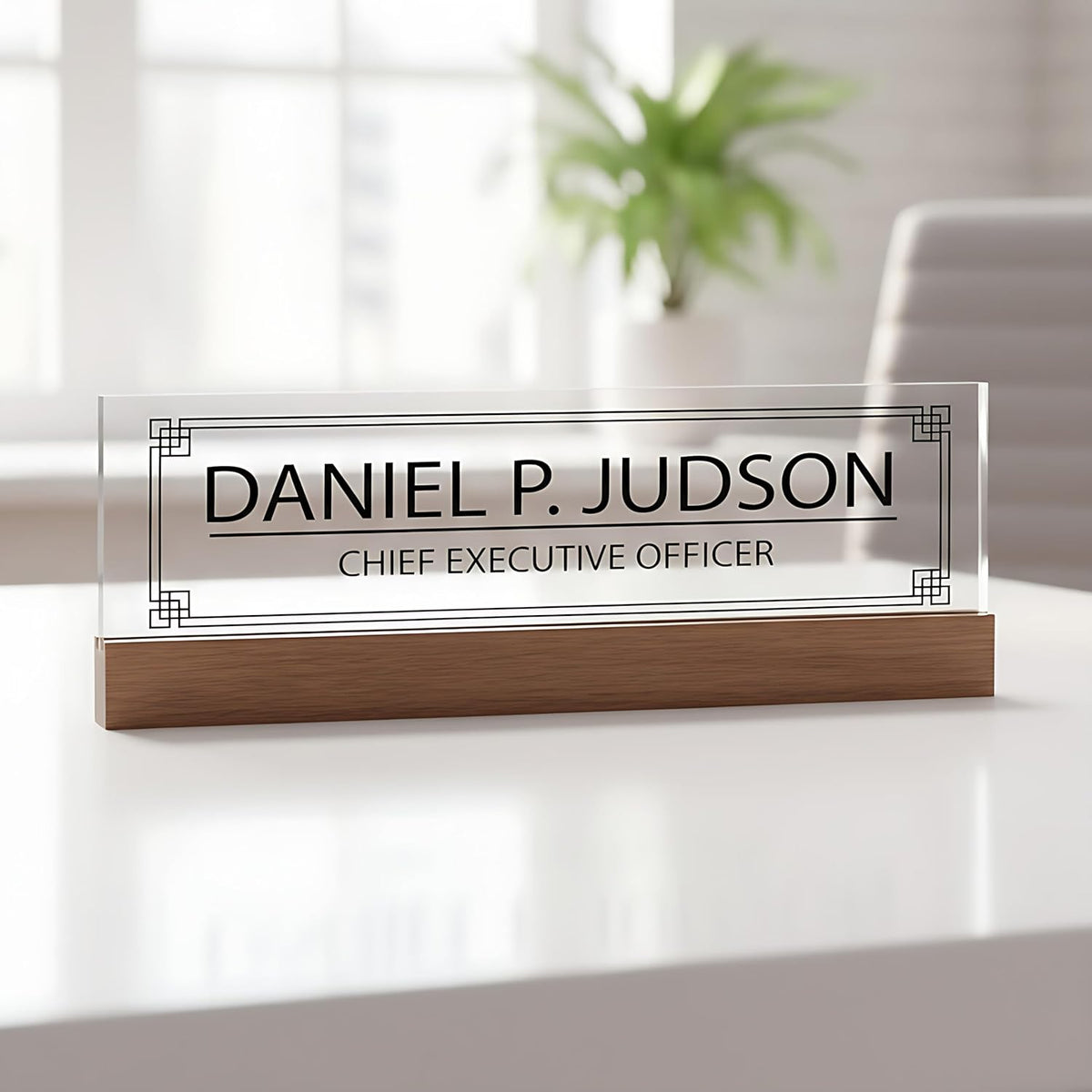 ARTBLOX | Office Personalized Name Plate Men Board Design On Clear Acrylic Glass for Desk with Business Card Holder