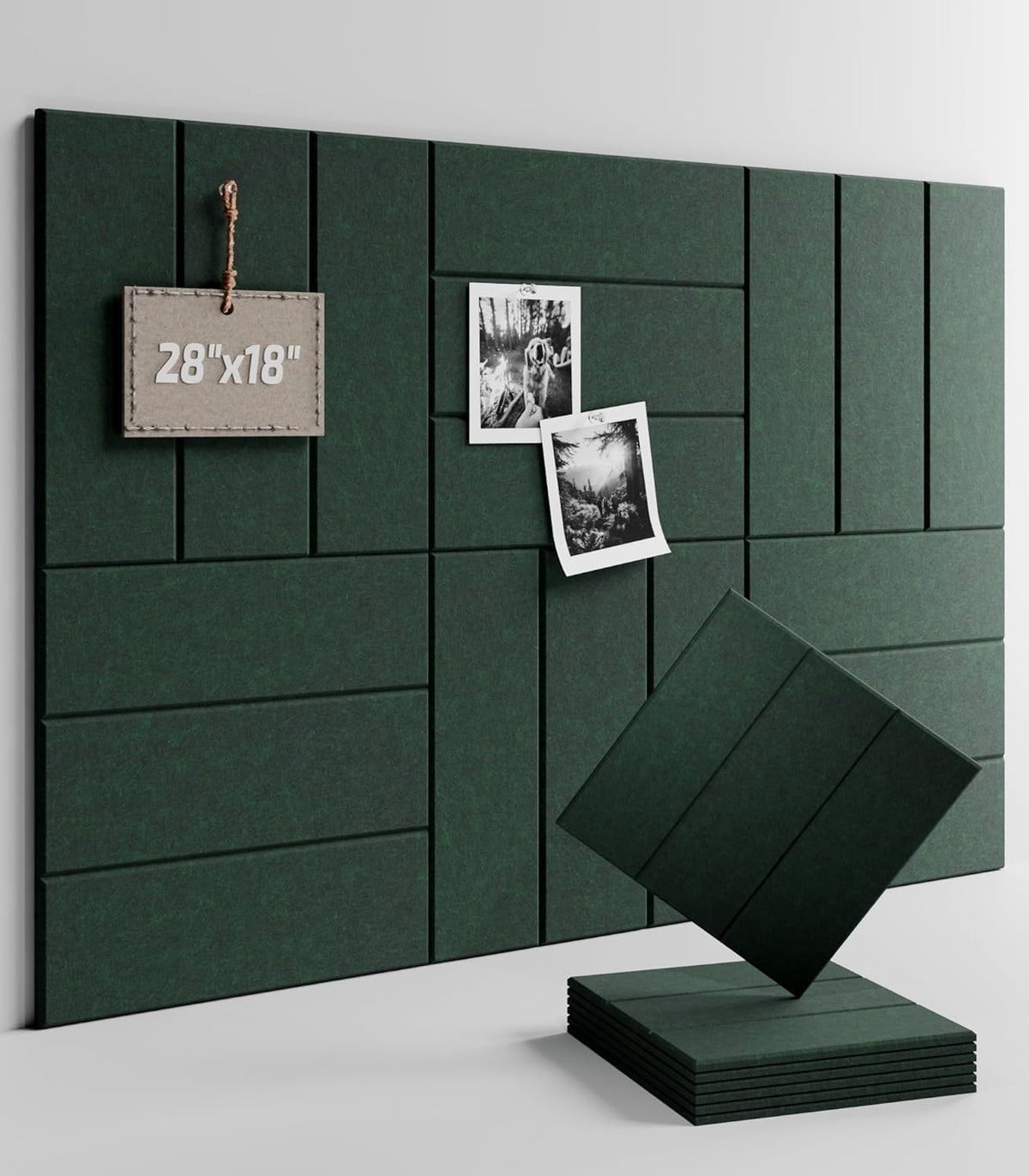 Felt Bulletin Board Tiles -28"x18" with 40 Adhesive Tabs, Cork Board Alternative for Office Decor, Push Pin Board Wall Organizer 6-Pack (Aurora Green)