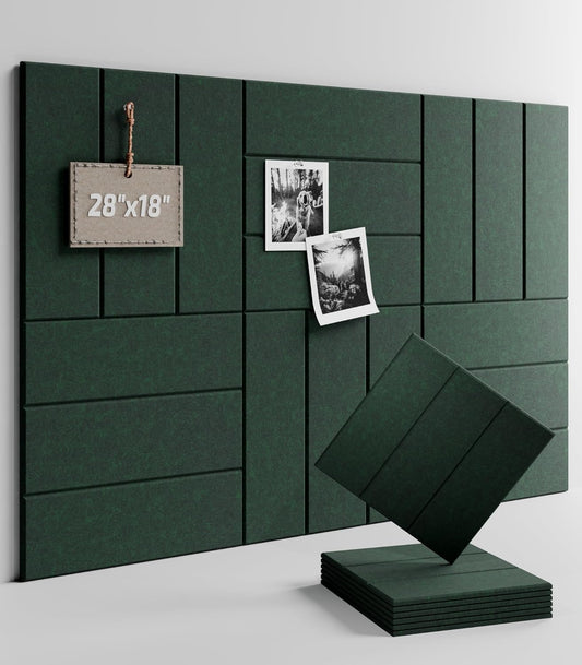 Felt Bulletin Board Tiles -28"x18" with 40 Adhesive Tabs, Cork Board Alternative for Office Decor, Push Pin Board Wall Organizer 6-Pack (Aurora Green)
